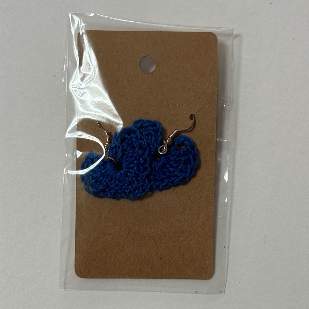 Handmade Crocheted Blue Heart Earrings